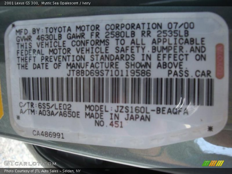 Mystic Sea Opalescent / Ivory 2001 Lexus GS 300