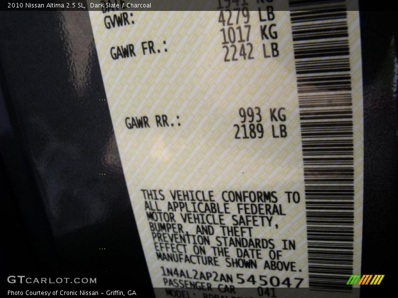 Dark Slate / Charcoal 2010 Nissan Altima 2.5 SL