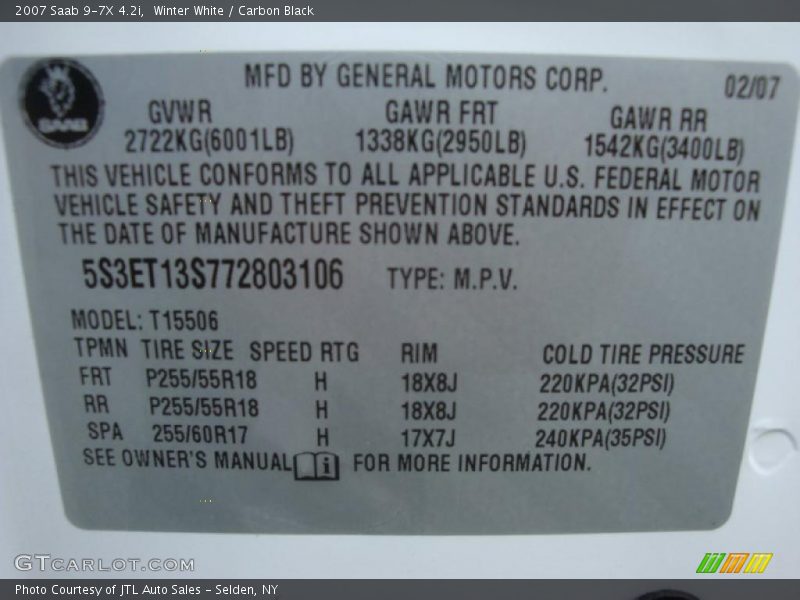 Winter White / Carbon Black 2007 Saab 9-7X 4.2i