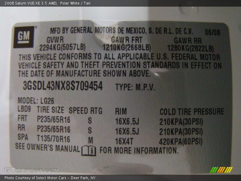 Polar White / Tan 2008 Saturn VUE XE 3.5 AWD