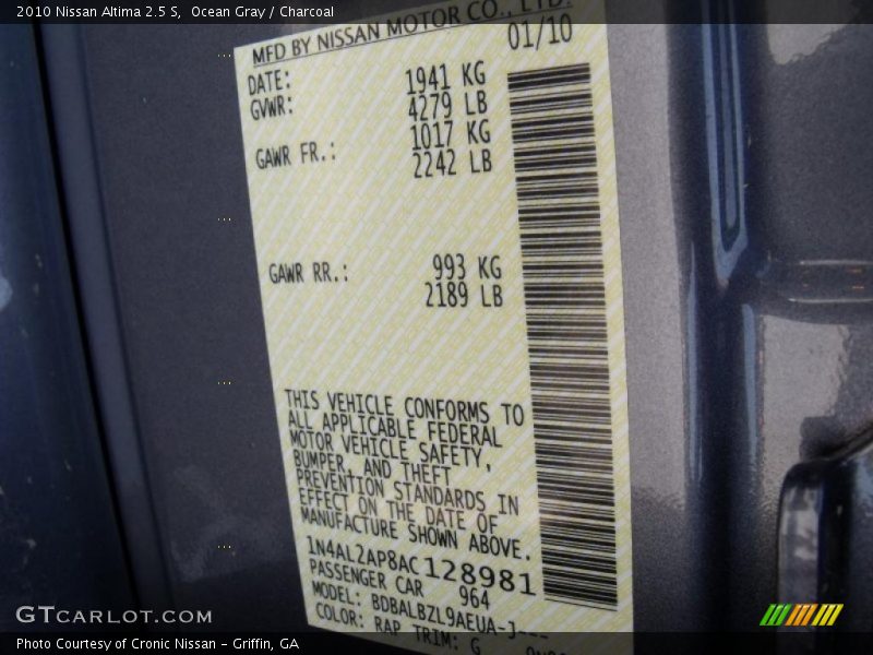Ocean Gray / Charcoal 2010 Nissan Altima 2.5 S