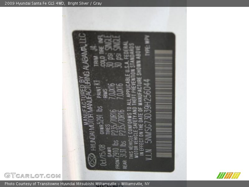 Bright Silver / Gray 2009 Hyundai Santa Fe GLS 4WD