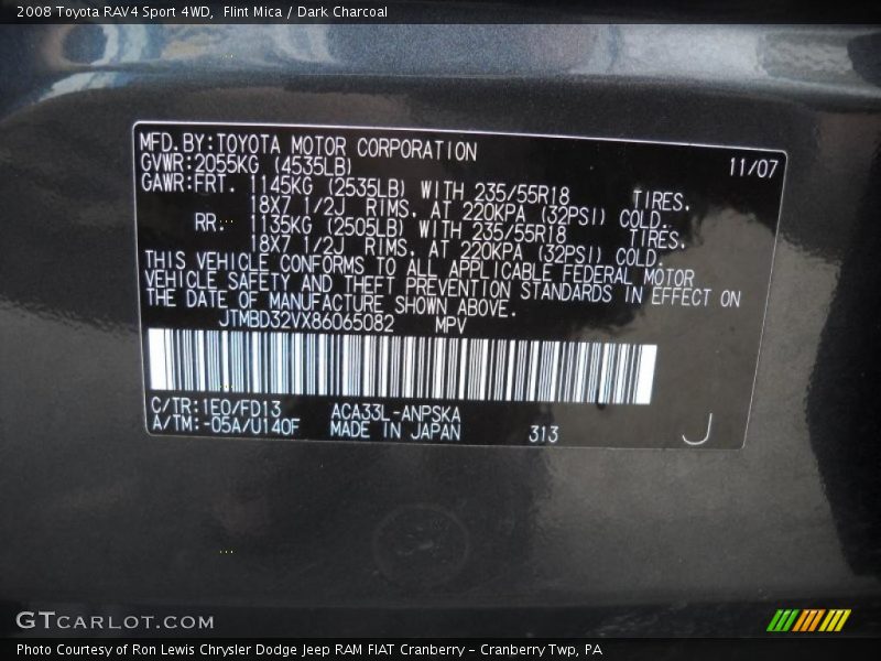 Flint Mica / Dark Charcoal 2008 Toyota RAV4 Sport 4WD