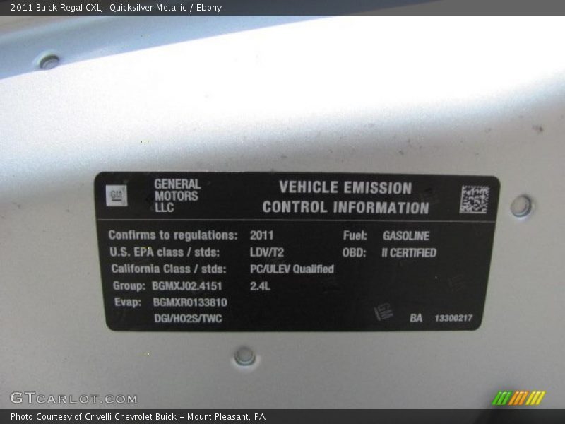 Quicksilver Metallic / Ebony 2011 Buick Regal CXL