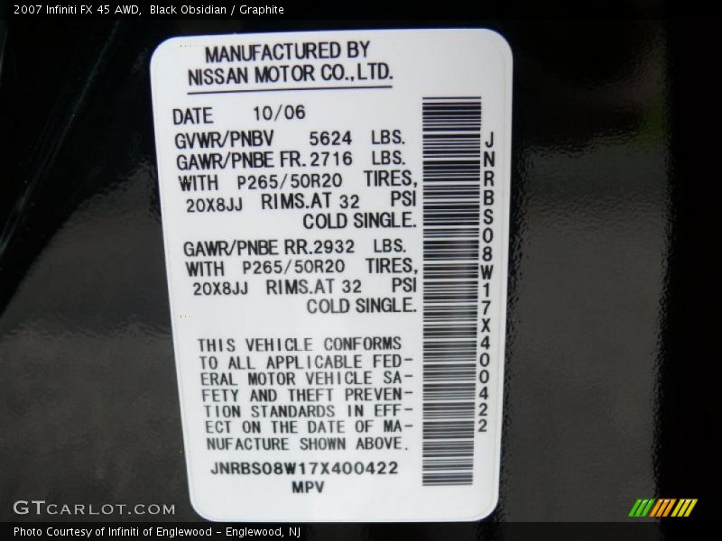 Black Obsidian / Graphite 2007 Infiniti FX 45 AWD