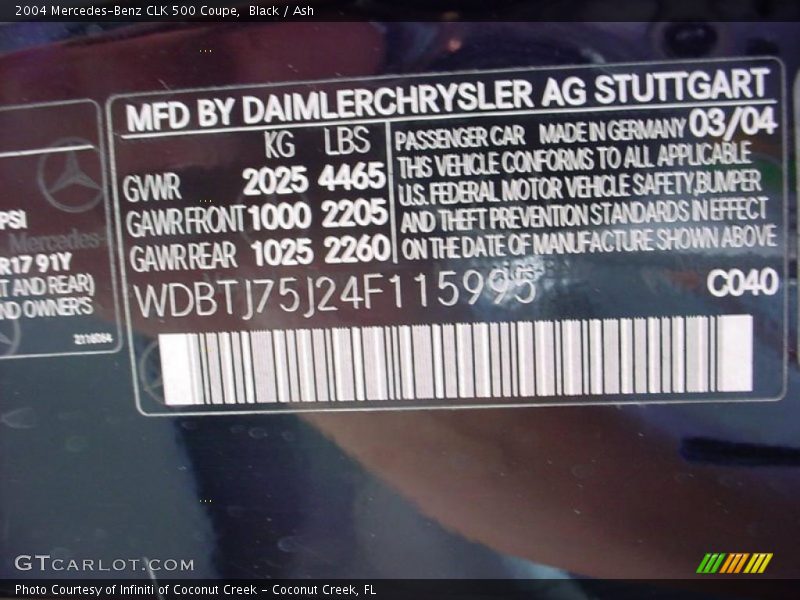 Black / Ash 2004 Mercedes-Benz CLK 500 Coupe