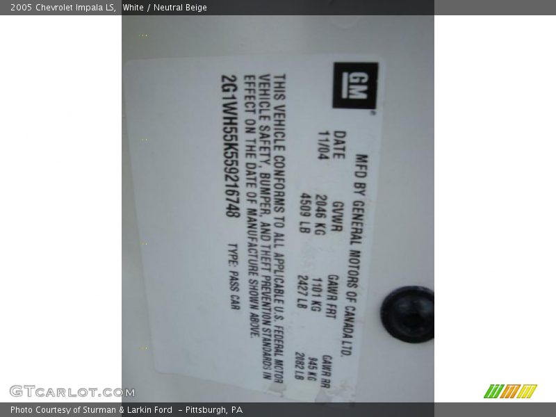 White / Neutral Beige 2005 Chevrolet Impala LS