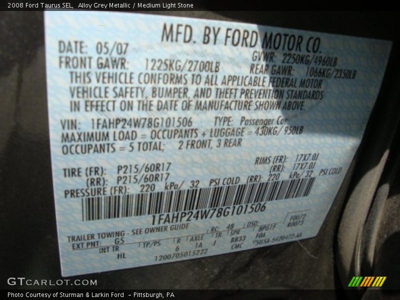 Alloy Grey Metallic / Medium Light Stone 2008 Ford Taurus SEL