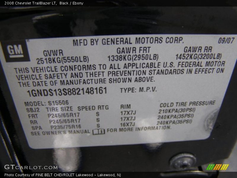 Black / Ebony 2008 Chevrolet TrailBlazer LT