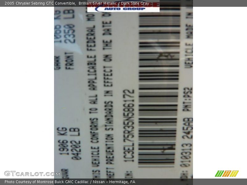 Brilliant Silver Metallic / Dark Slate Gray 2005 Chrysler Sebring GTC Convertible