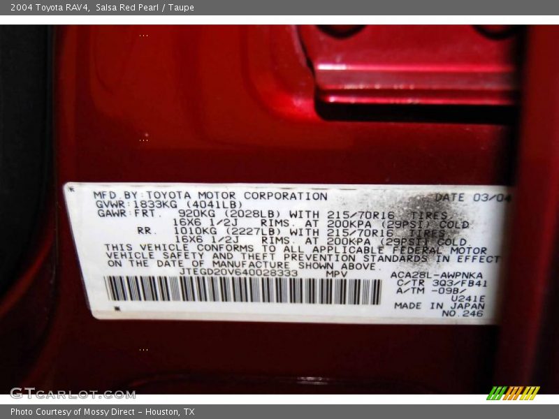 Salsa Red Pearl / Taupe 2004 Toyota RAV4