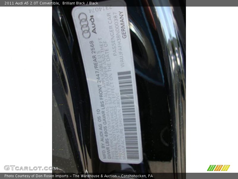 Brilliant Black / Black 2011 Audi A5 2.0T Convertible