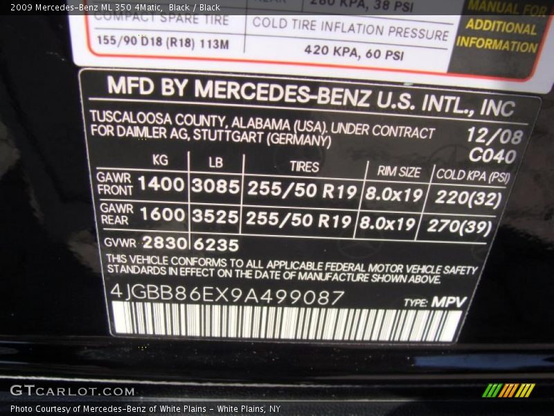 Black / Black 2009 Mercedes-Benz ML 350 4Matic