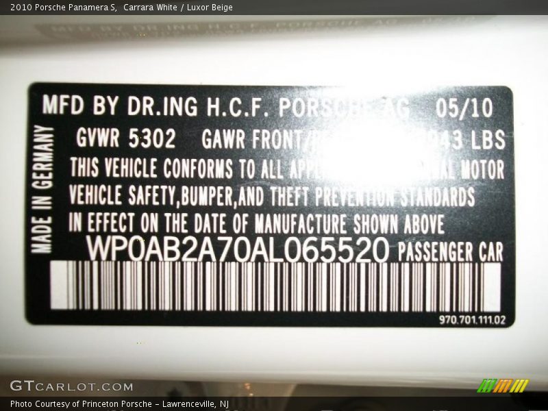 Carrara White / Luxor Beige 2010 Porsche Panamera S