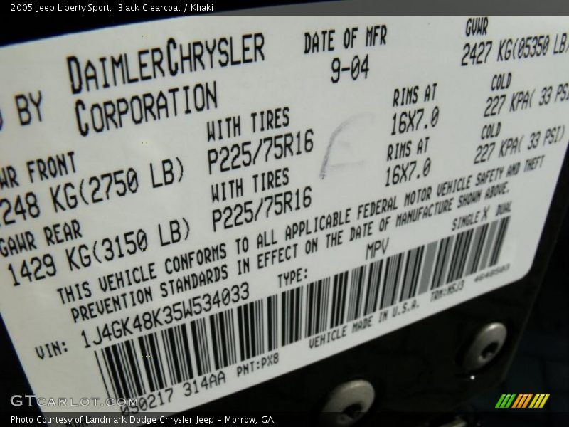 Black Clearcoat / Khaki 2005 Jeep Liberty Sport