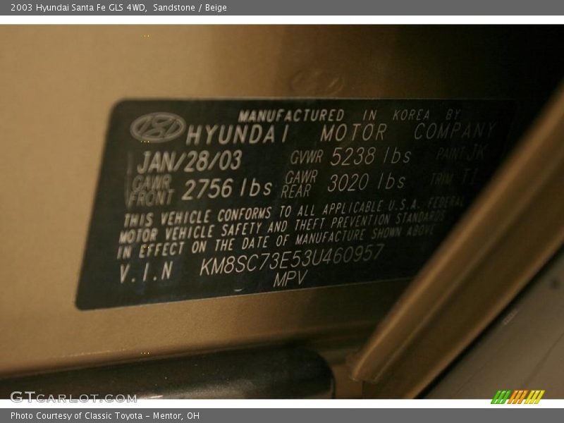 Sandstone / Beige 2003 Hyundai Santa Fe GLS 4WD