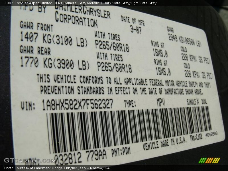 Mineral Gray Metallic / Dark Slate Gray/Light Slate Gray 2007 Chrysler Aspen Limited HEMI