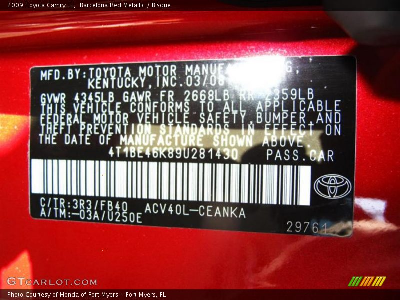 Barcelona Red Metallic / Bisque 2009 Toyota Camry LE