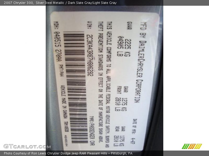 Silver Steel Metallic / Dark Slate Gray/Light Slate Gray 2007 Chrysler 300