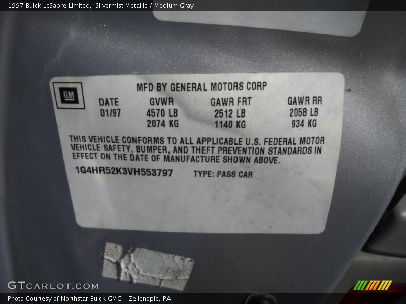 Silvermist Metallic / Medium Gray 1997 Buick LeSabre Limited