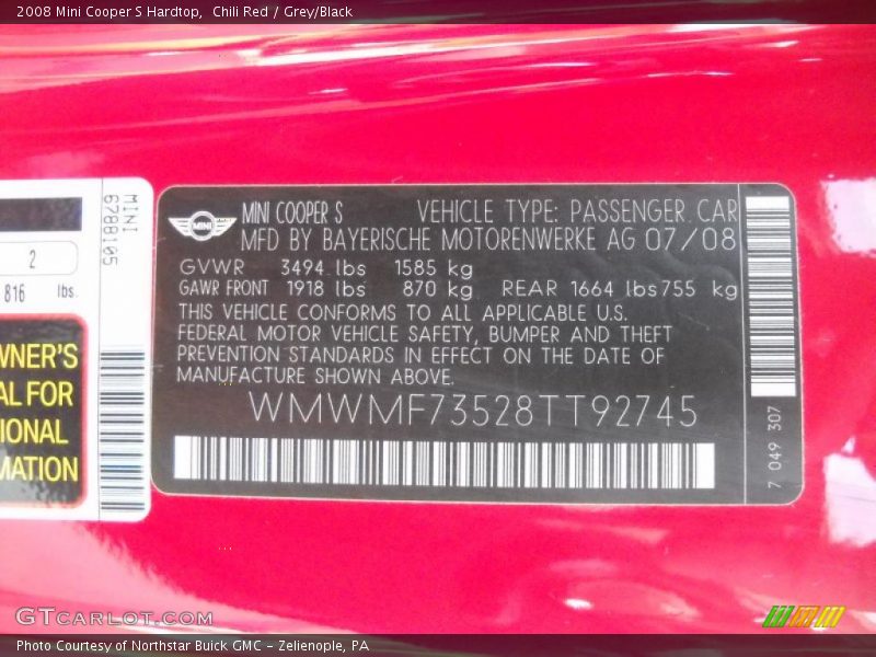 Chili Red / Grey/Black 2008 Mini Cooper S Hardtop