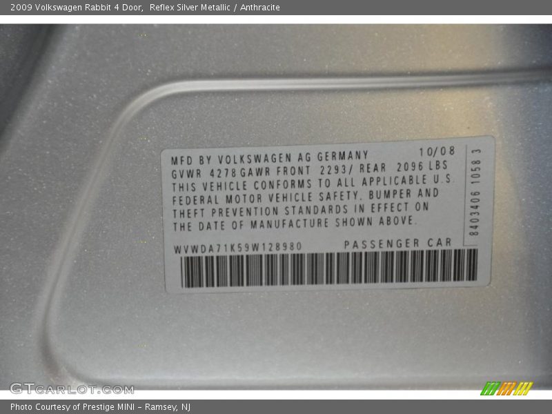 Reflex Silver Metallic / Anthracite 2009 Volkswagen Rabbit 4 Door