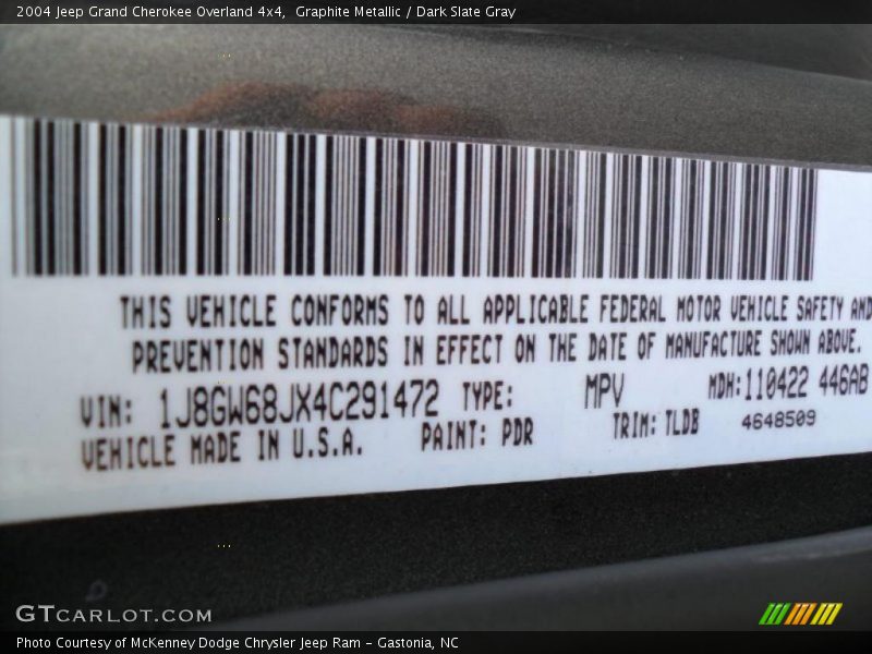 Graphite Metallic / Dark Slate Gray 2004 Jeep Grand Cherokee Overland 4x4