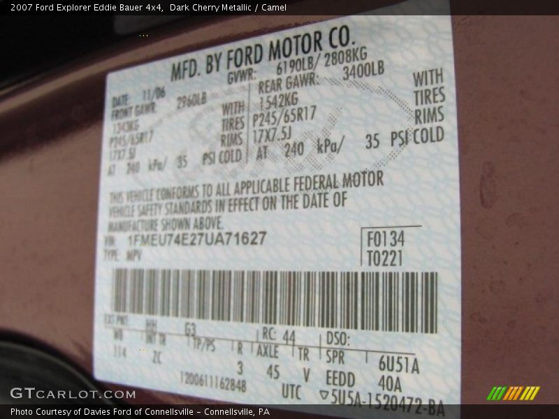 Dark Cherry Metallic / Camel 2007 Ford Explorer Eddie Bauer 4x4