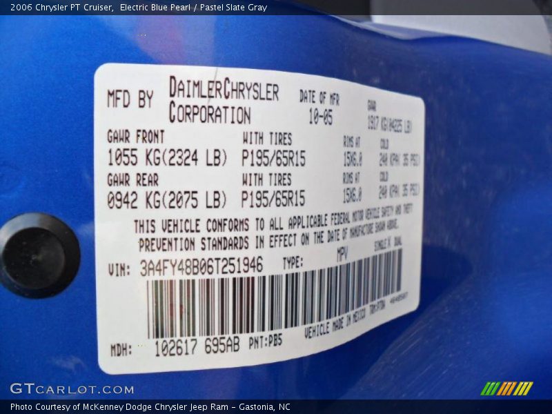 Electric Blue Pearl / Pastel Slate Gray 2006 Chrysler PT Cruiser