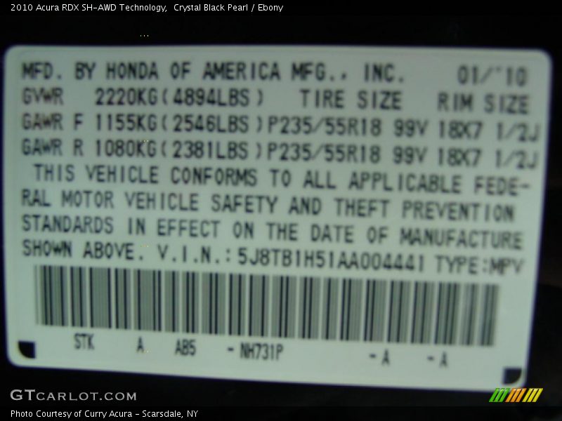 Crystal Black Pearl / Ebony 2010 Acura RDX SH-AWD Technology