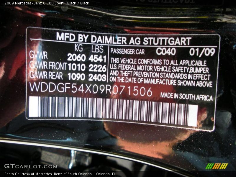 Black / Black 2009 Mercedes-Benz C 300 Sport