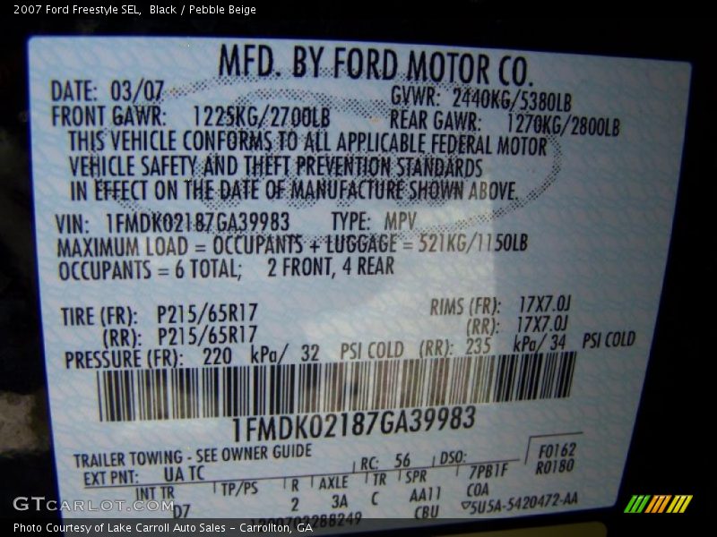 Black / Pebble Beige 2007 Ford Freestyle SEL