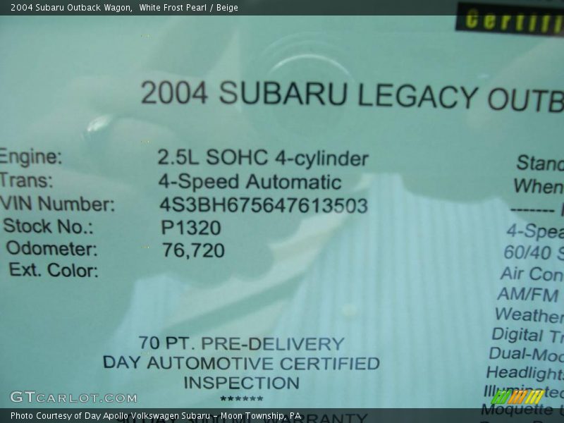 White Frost Pearl / Beige 2004 Subaru Outback Wagon