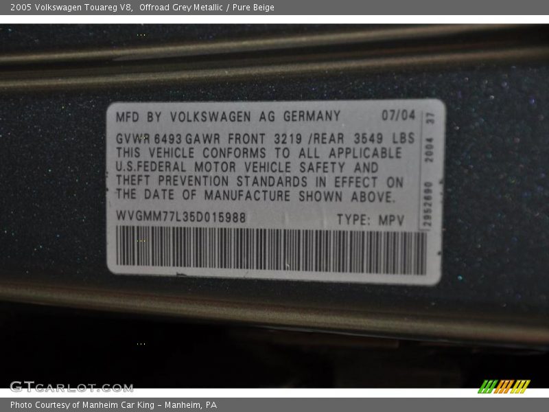 Offroad Grey Metallic / Pure Beige 2005 Volkswagen Touareg V8