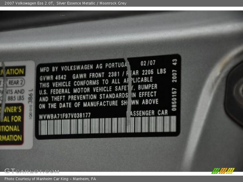 Silver Essence Metallic / Moonrock Grey 2007 Volkswagen Eos 2.0T