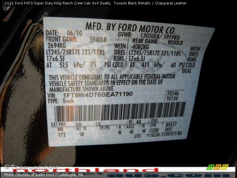 Tuxedo Black Metallic / Chapparal Leather 2011 Ford F450 Super Duty King Ranch Crew Cab 4x4 Dually