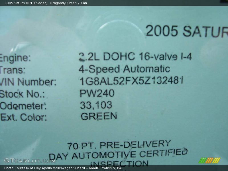 Dragonfly Green / Tan 2005 Saturn ION 1 Sedan