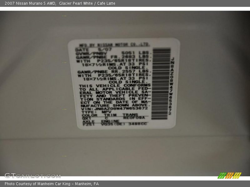 Glacier Pearl White / Cafe Latte 2007 Nissan Murano S AWD