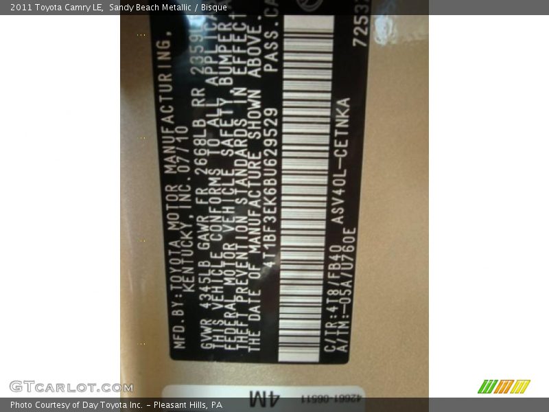 Sandy Beach Metallic / Bisque 2011 Toyota Camry LE