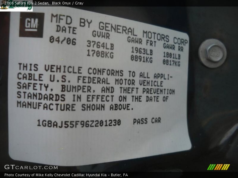 Black Onyx / Gray 2006 Saturn ION 2 Sedan
