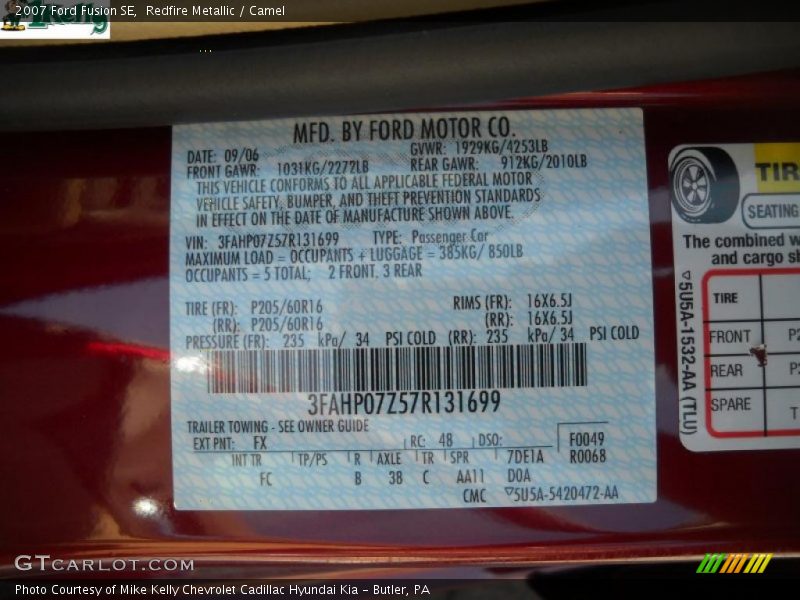 Redfire Metallic / Camel 2007 Ford Fusion SE