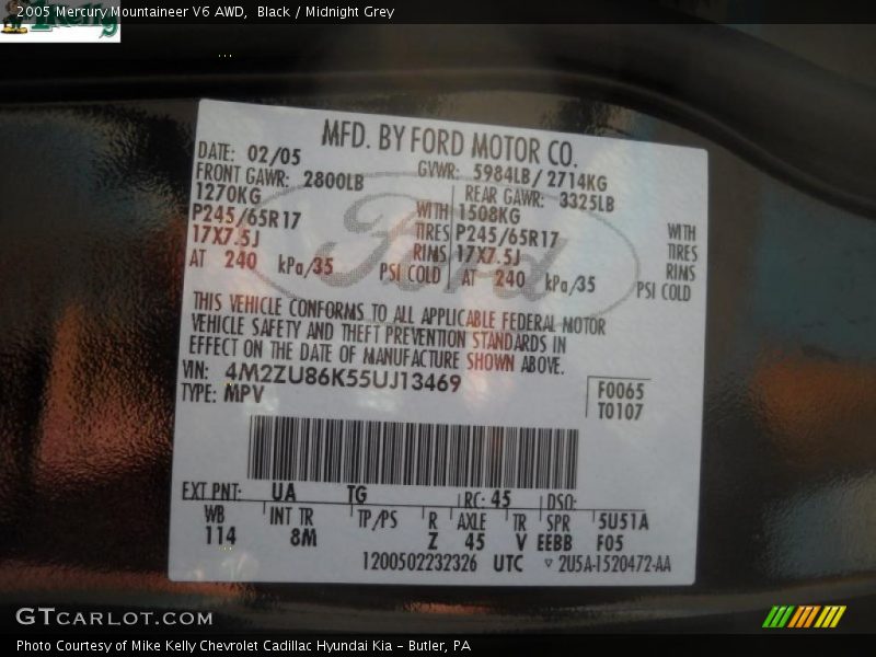 Black / Midnight Grey 2005 Mercury Mountaineer V6 AWD