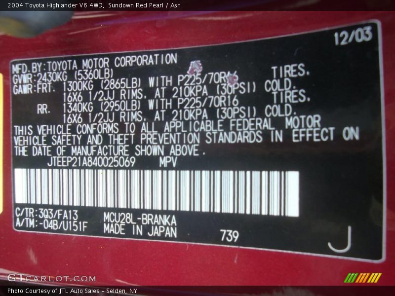 Sundown Red Pearl / Ash 2004 Toyota Highlander V6 4WD