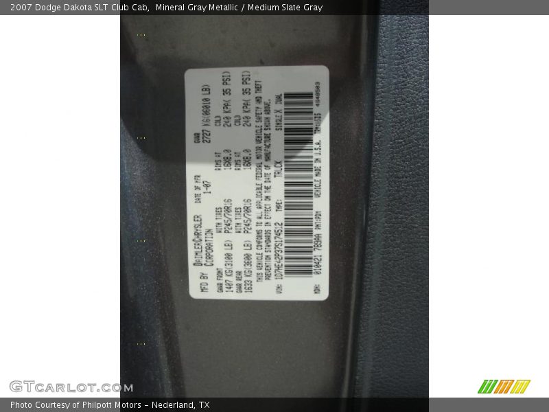 Mineral Gray Metallic / Medium Slate Gray 2007 Dodge Dakota SLT Club Cab
