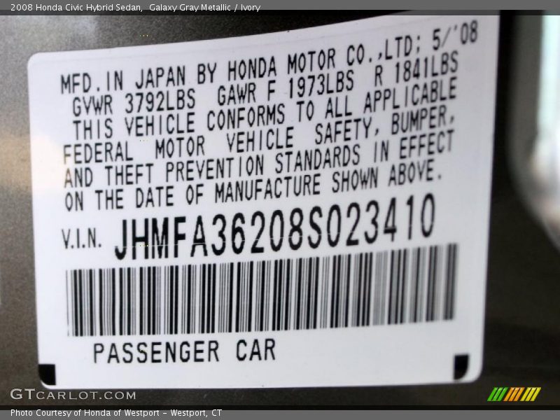 Galaxy Gray Metallic / Ivory 2008 Honda Civic Hybrid Sedan