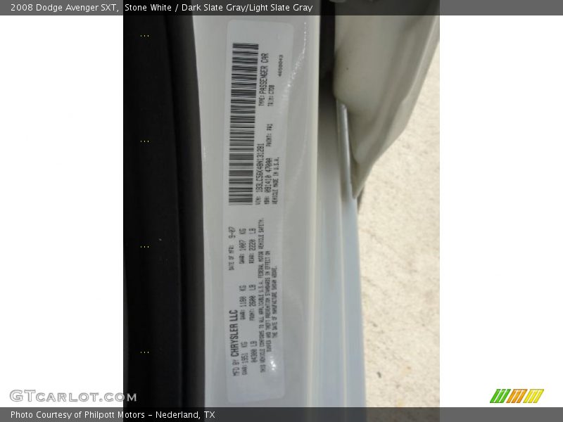 Stone White / Dark Slate Gray/Light Slate Gray 2008 Dodge Avenger SXT