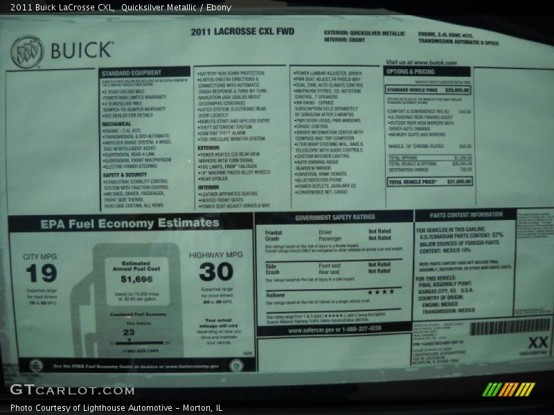 Quicksilver Metallic / Ebony 2011 Buick LaCrosse CXL