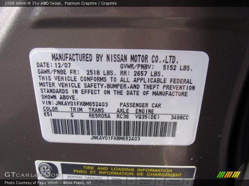 Platinum Graphite / Graphite 2008 Infiniti M 35x AWD Sedan