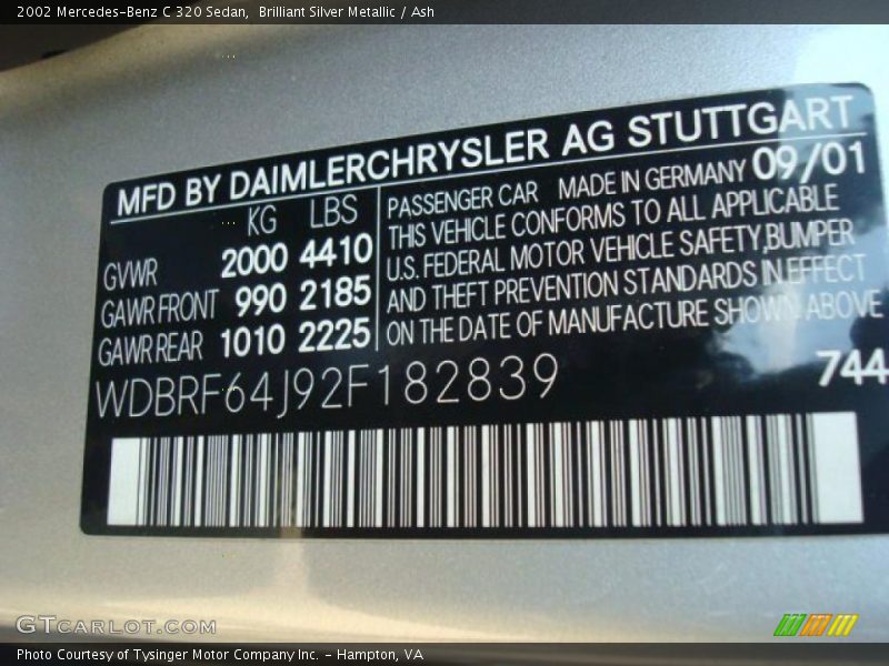 Brilliant Silver Metallic / Ash 2002 Mercedes-Benz C 320 Sedan