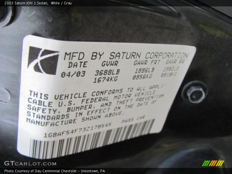 White / Gray 2003 Saturn ION 1 Sedan